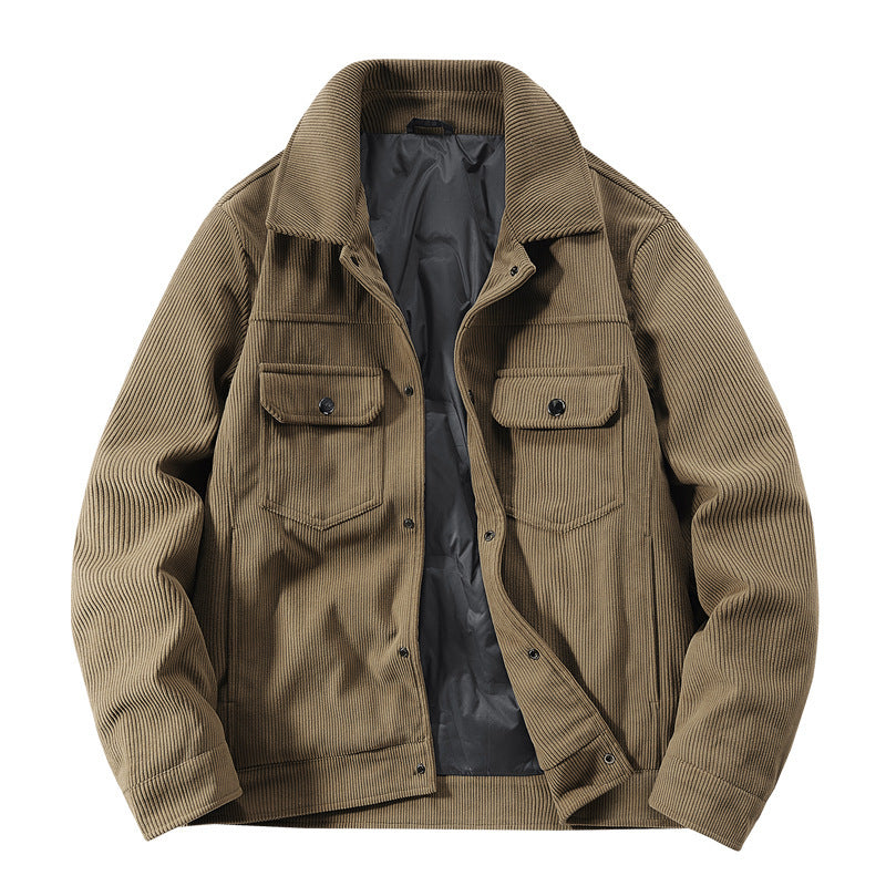 Men's Ribbed Cord Overshirt Jacket with Quilted Inner Lining and Chest Flaps Chichicherry