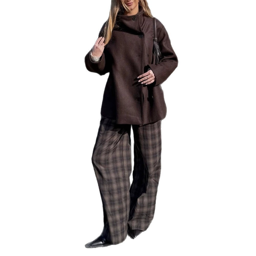 Women Longer Wool Blend Coat with Oversized Cut and Wide Lapel Chichicherry