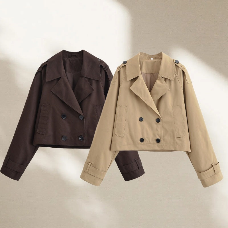 Women's Short Double-Breasted Trench Jacket in Cropped Workwear Look Chichicherry