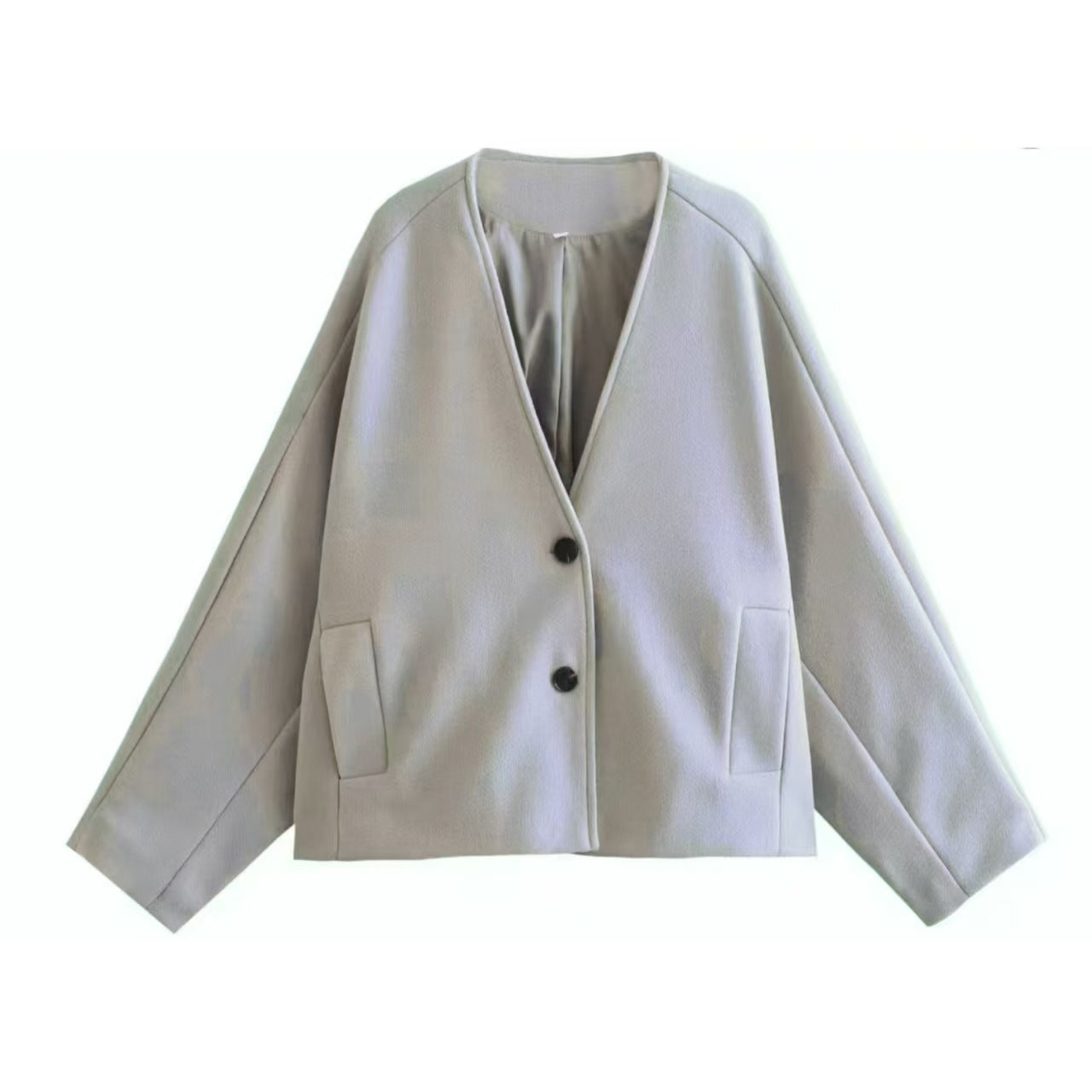 Women's Oversized Short Jacket made of Wool Blend with Boxy Silhouette and Balloon Sleeves Chichicherry