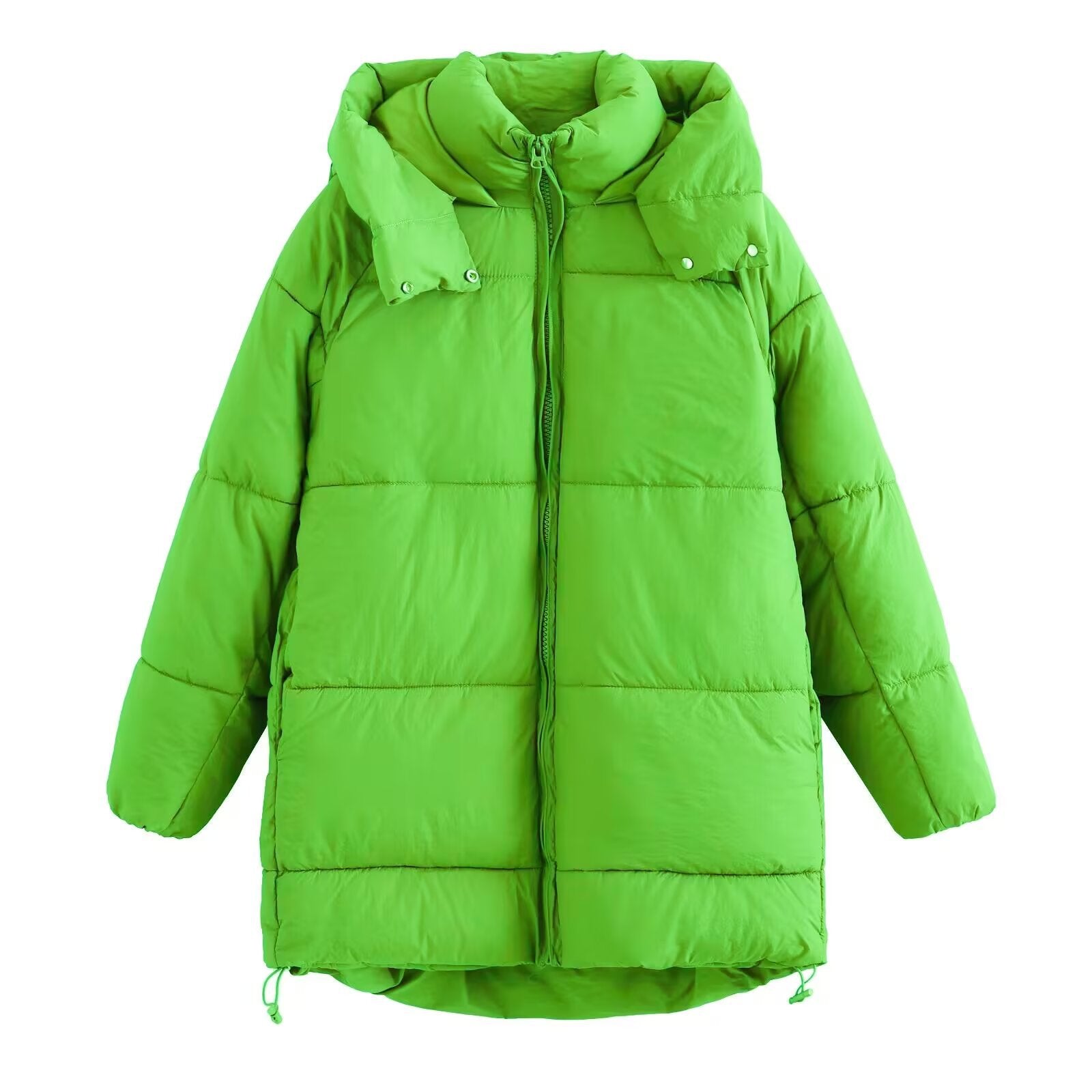 Women's Longer Quilted Down-Effect Coat with High Collar, Hood and Drawstring Chichicherry