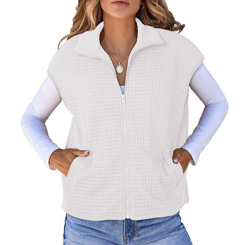 Ladies quilted vest with structured waffle look, stand-up collar and full-length zipper Chichicherry