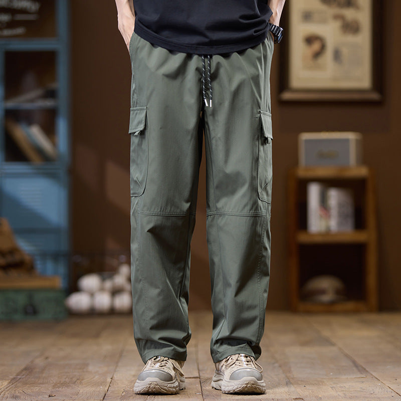 Men's Lightweight Technical Cargo Pants with Straight Legs, Multi-Pockets and Drawstring Waist Chichicherry