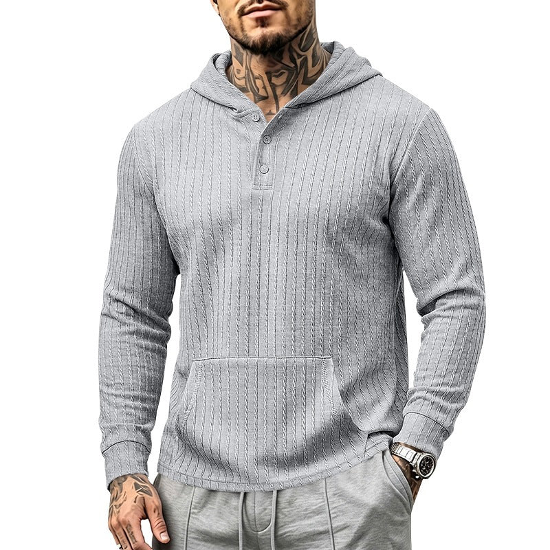 Men's hoodie with waffle texture, Henley placket and kangaroo pocket Chichicherry