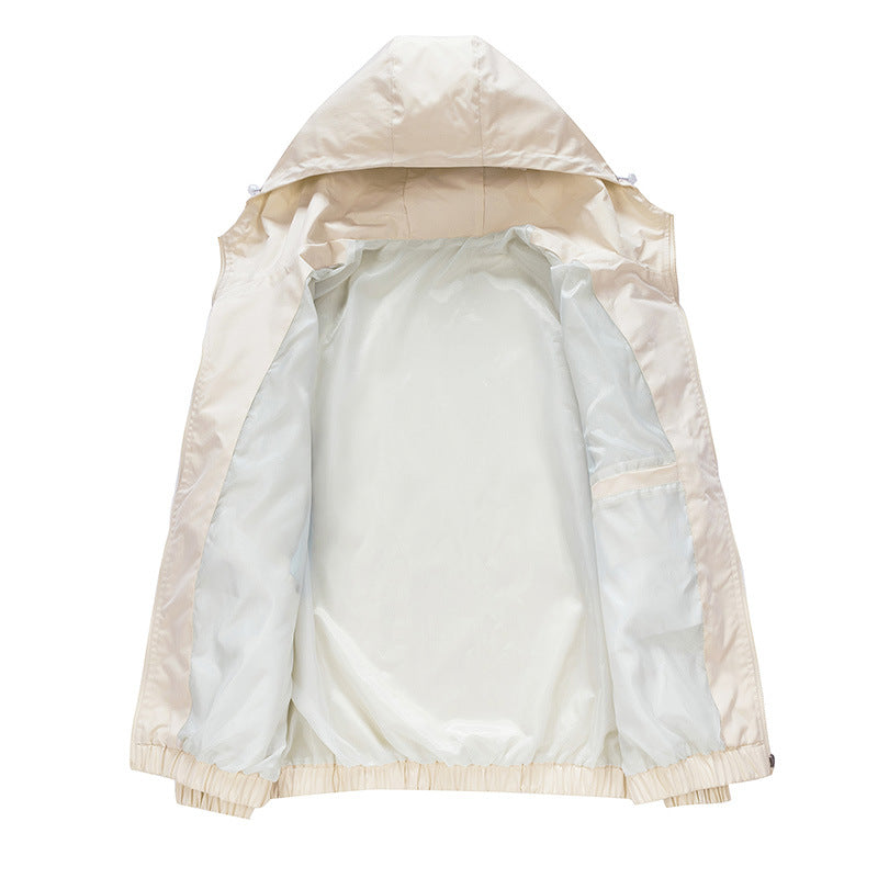 Men's lightweight color block windbreaker with hood, kangaroo pocket, and elastic hem Chichicherry