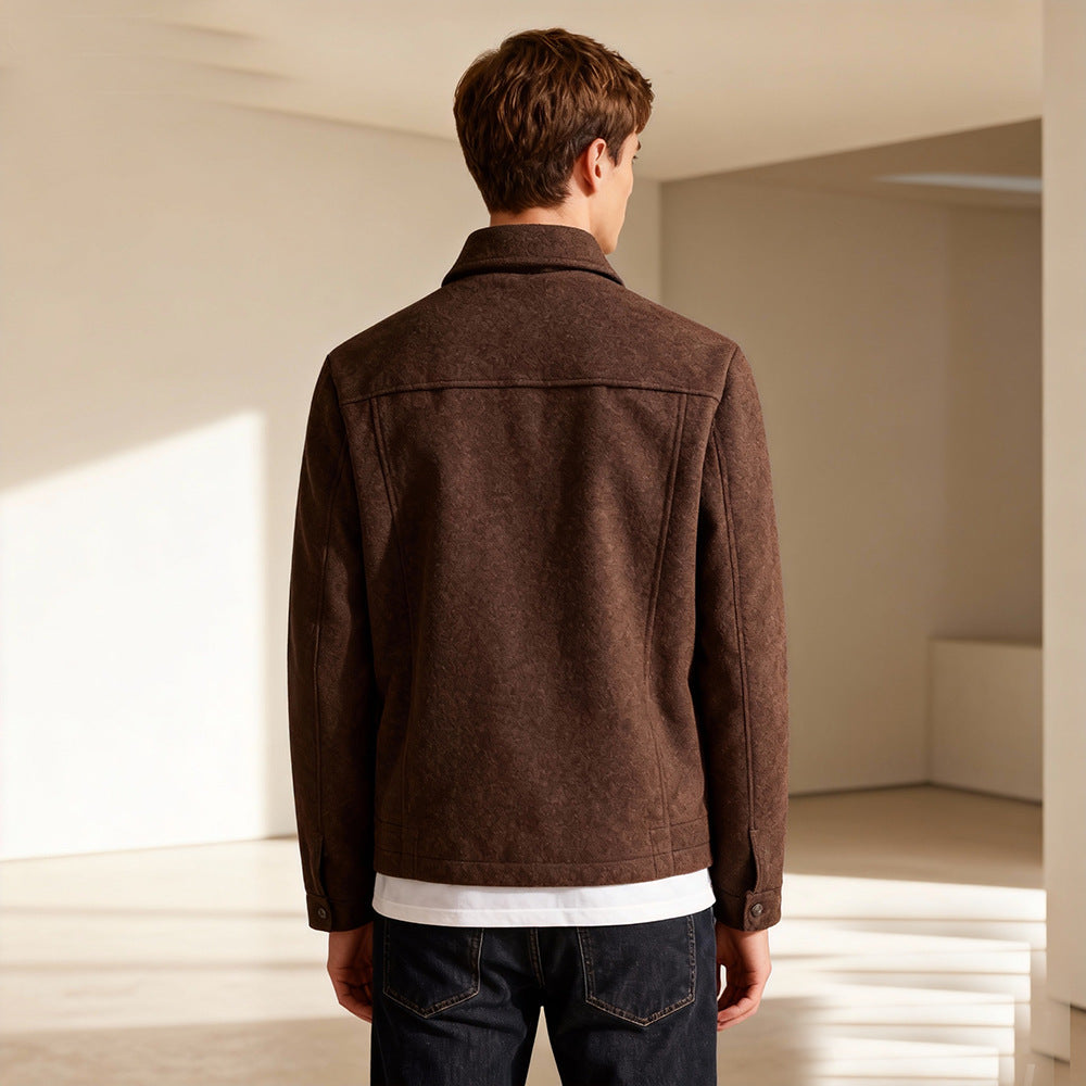 Men's short jacket made of suede imitation with shirt collar and patch pockets Chichicherry