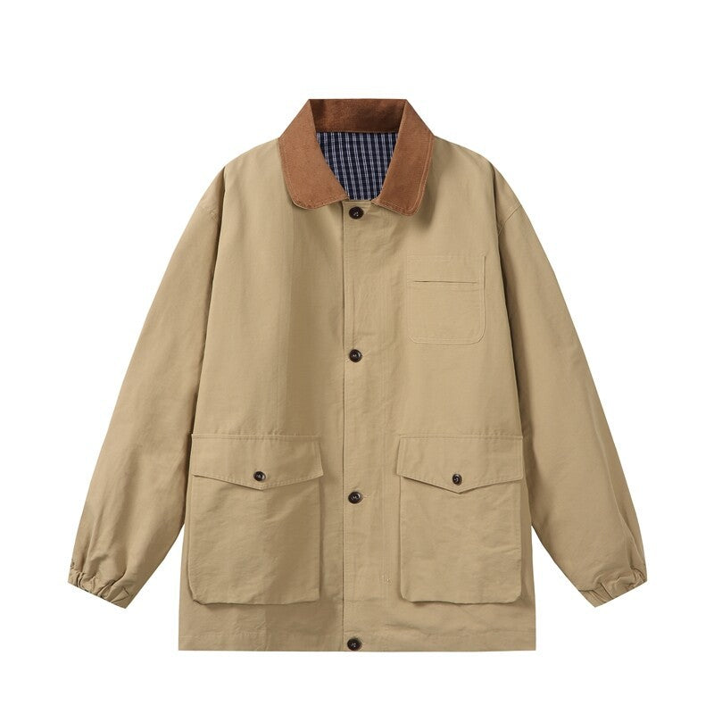 Men's transitional worker jacket in boxy cut with cord collar and flap pockets Chichicherry