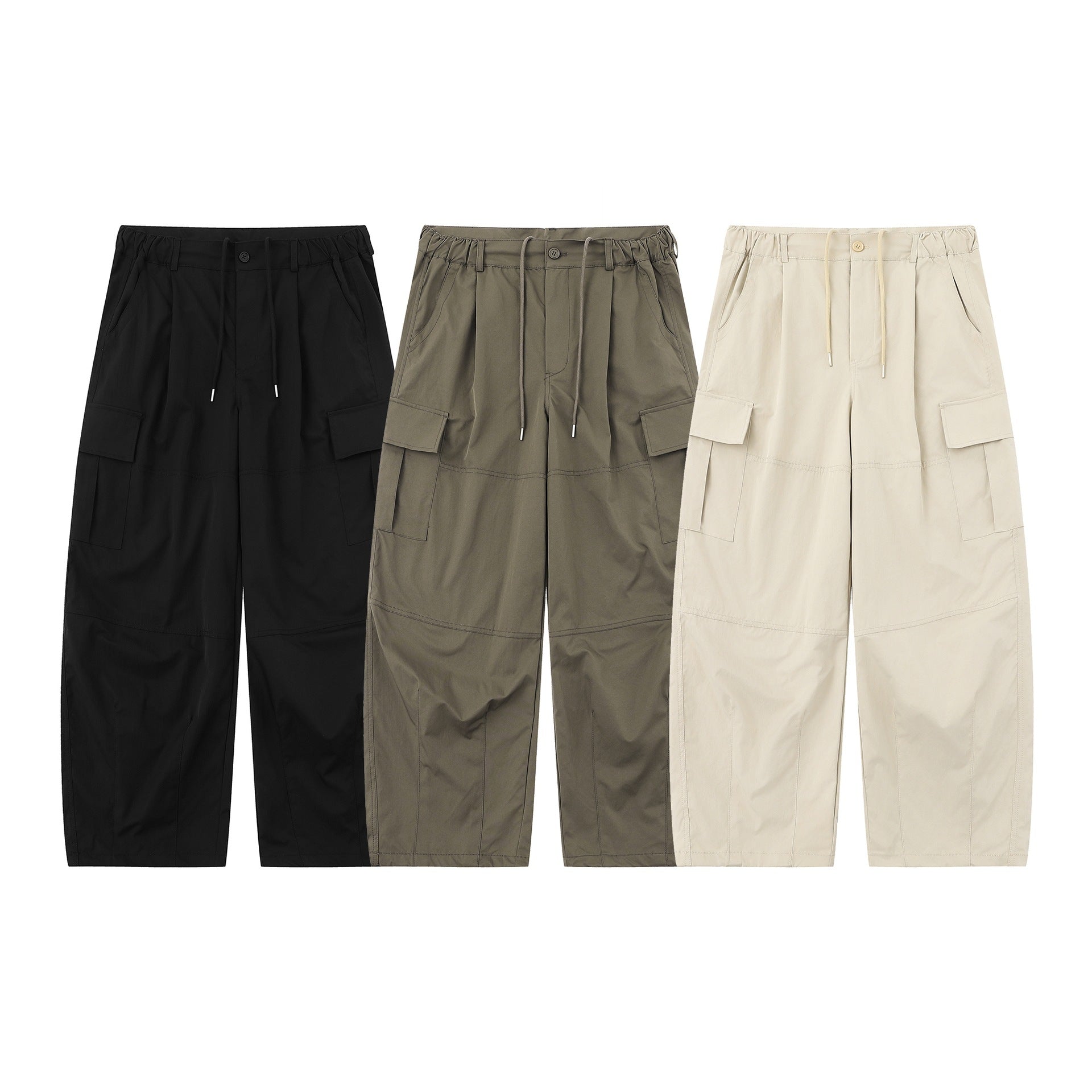Men's Cargo Capri Pants with Elastic Waistband, Drawstring and Utility Pockets Chichicherry