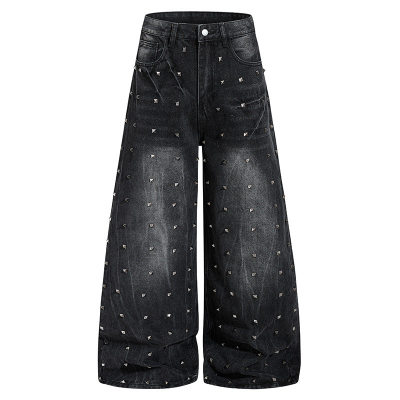 Women's High-Waist wide Denim Culotte with metal studs and Balloon silhouette Chichicherry