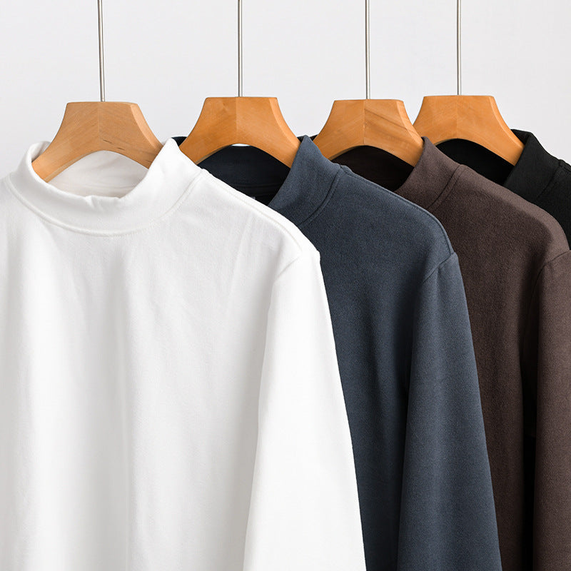 Men's Long Sleeve Fine Cotton Shirt with Stand Collar and Relaxed Fit Chichicherry