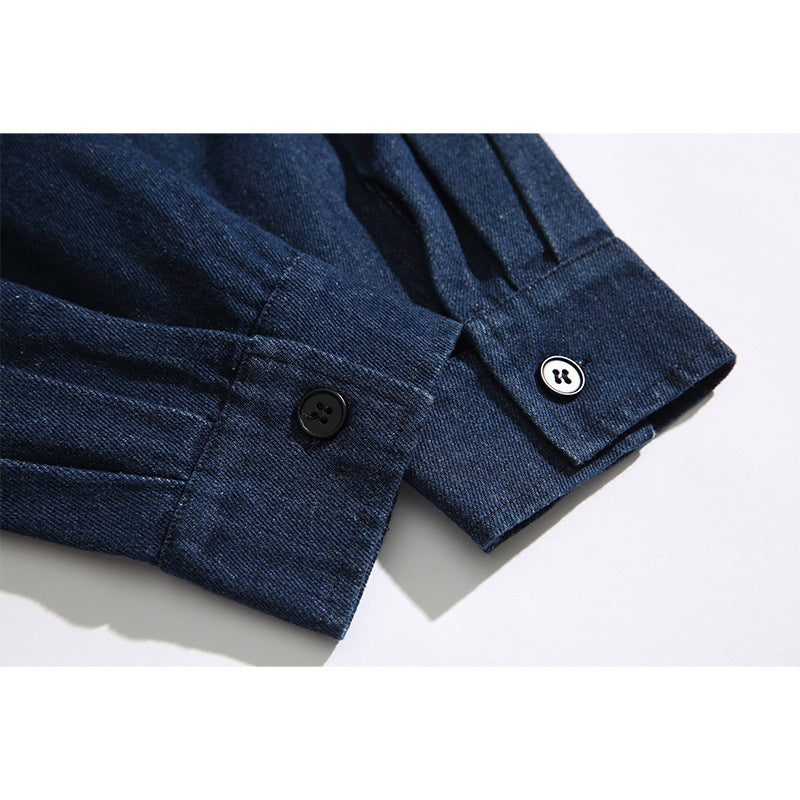 Unisex Boxy Jeans Overshirt Jacket with Attached Hood and Multifunction Pockets Chichicherry
