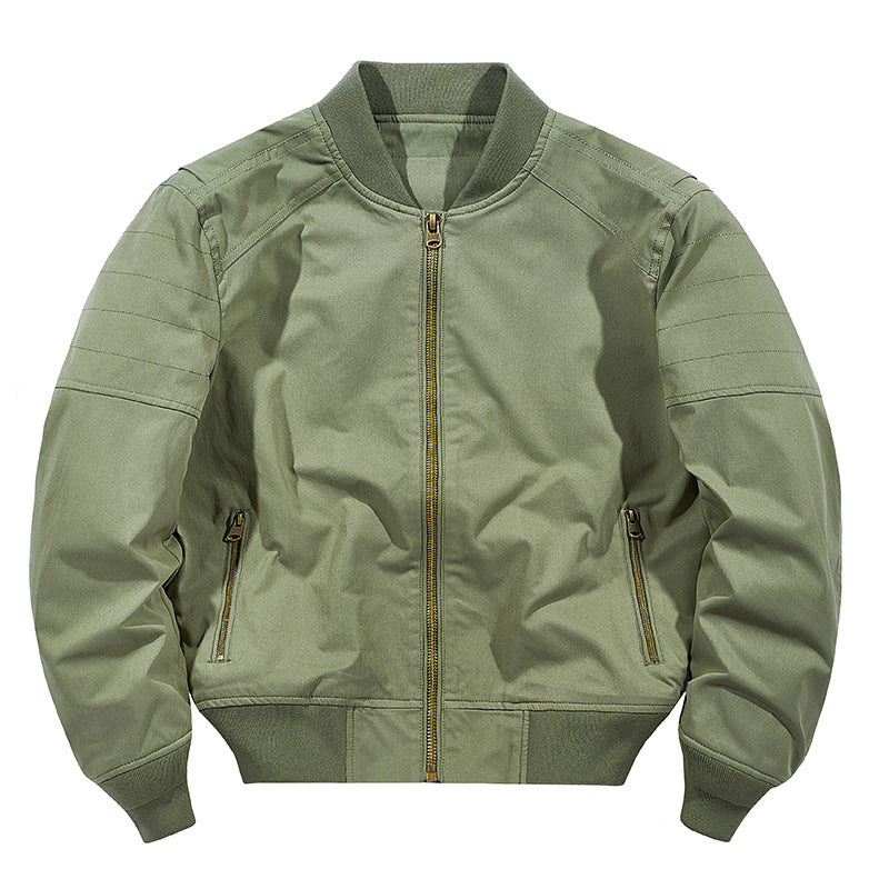 Men's Short-Cut Lightweight Canvas Bomber Jacket in Pilot Cut with Reinforced Shoulder Padding and Hidden Zipper Pockets Chichicherry