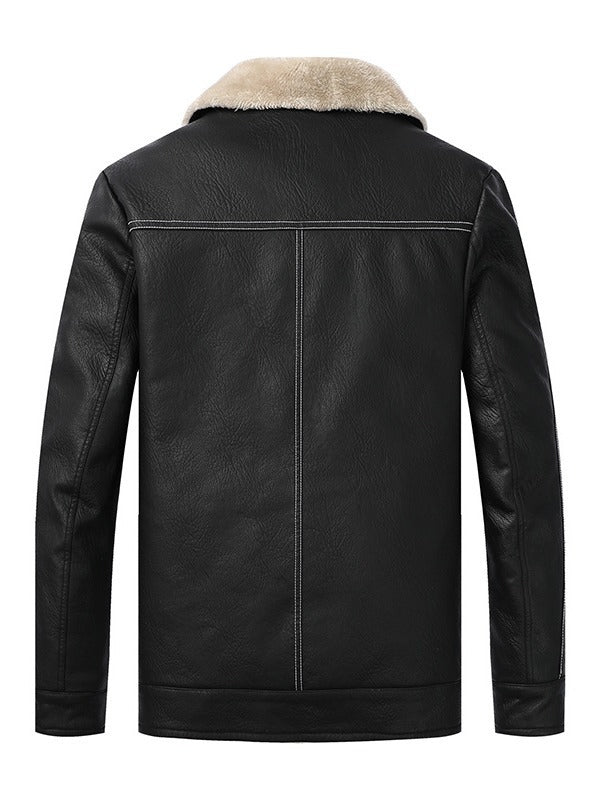 Men's Faux Leather Pilot Jacket with Sherpa Lining and Zip Chichicherry