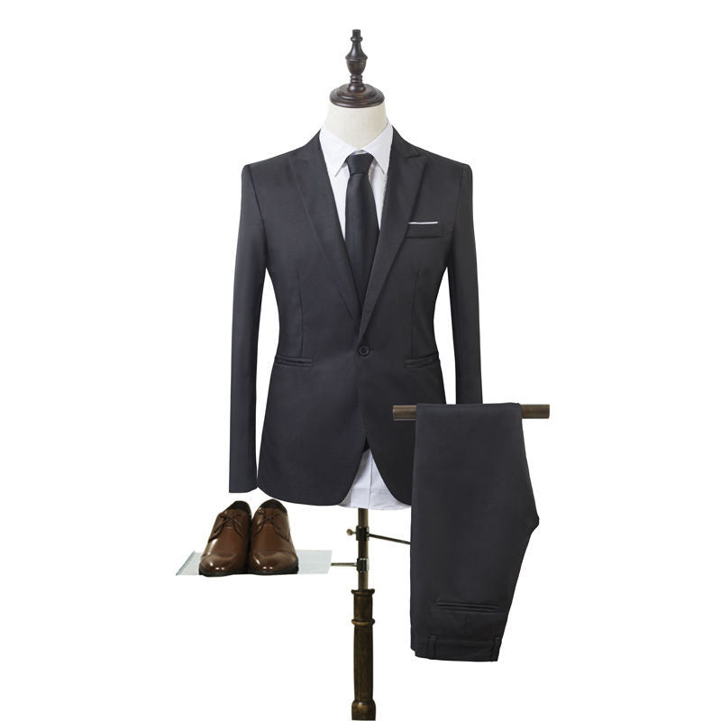 Men's Tailored Single-Button Suit Set in Slim Fit with Slim Suit Pants Chichicherry