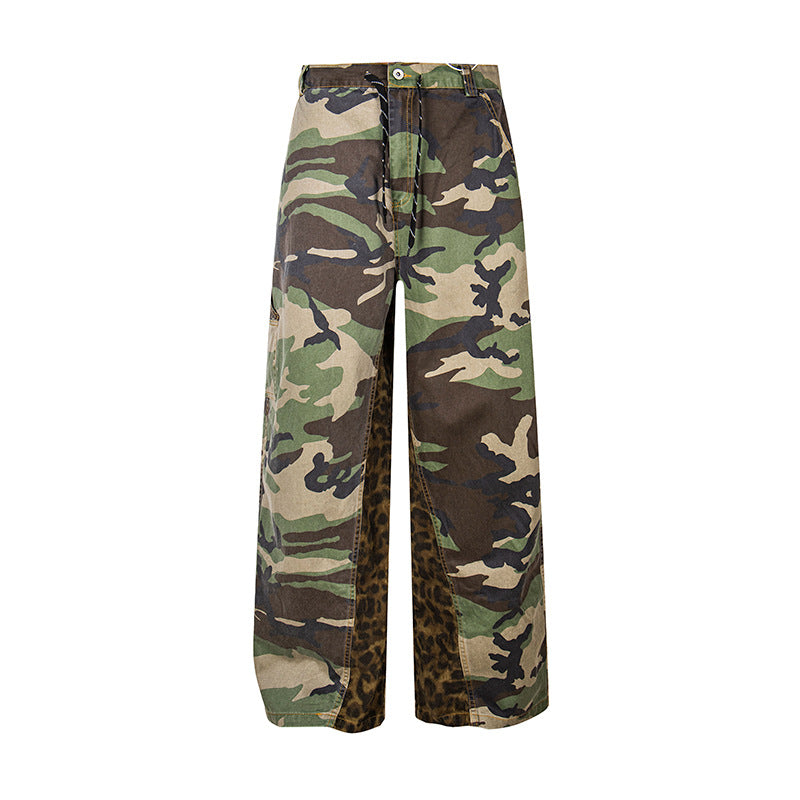 Ladies Wide Cargo Culotte Pants with Camouflage Print and Leopard Detail Chichicherry
