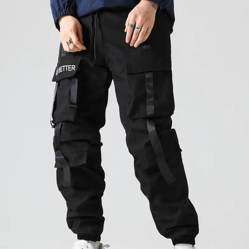 Men's Technical Utility Cargo Pants with Multi-Pockets, Adjustable Waist Straps & Elastic Cuffs Chichicherry