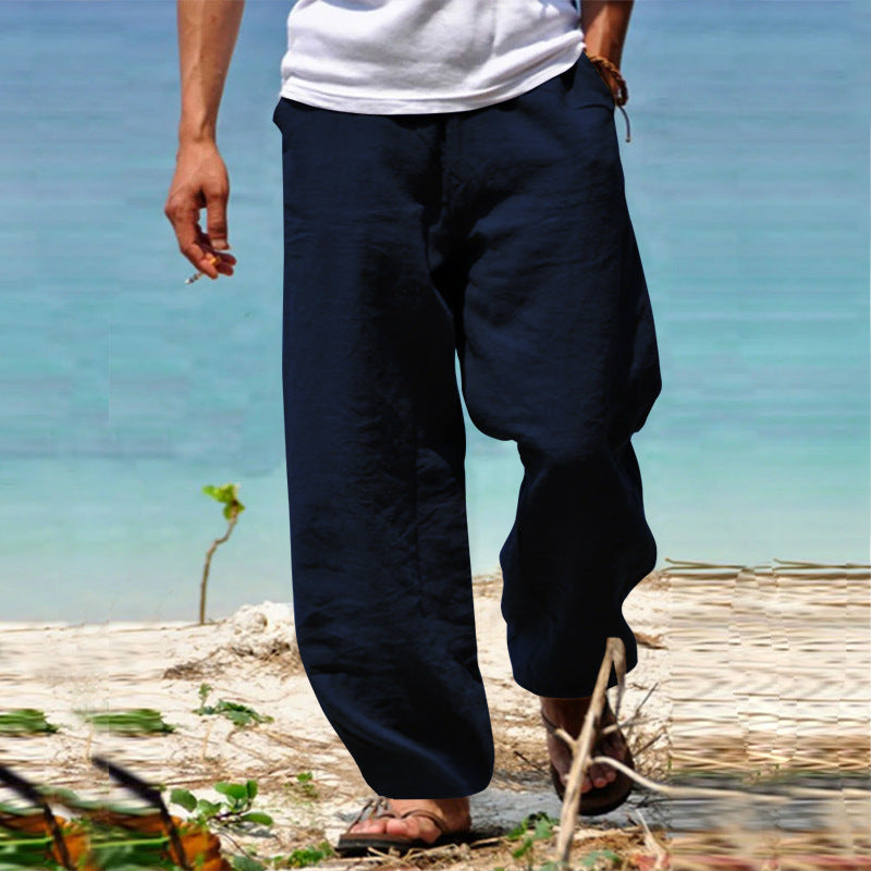 Men's Breezy Beach Pants in Baggy Cut made of Linen Blend with Drawstring Chichicherry
