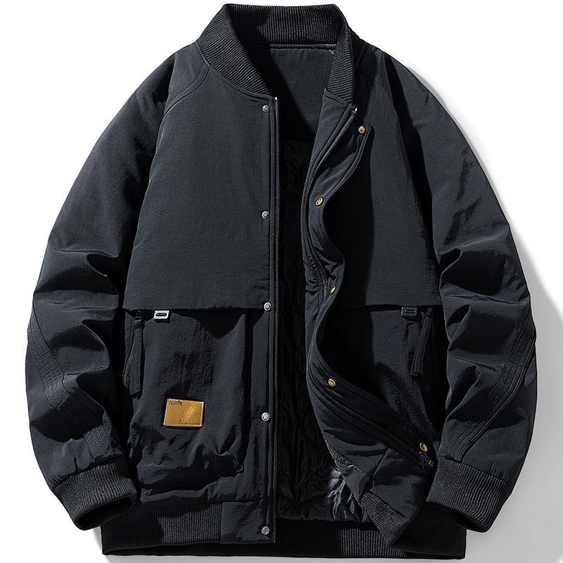 Men's Padded Utility Bomber Jacket with Ribbed Collar, Quilted Lining and Concealed Snap Placket Chichicherry