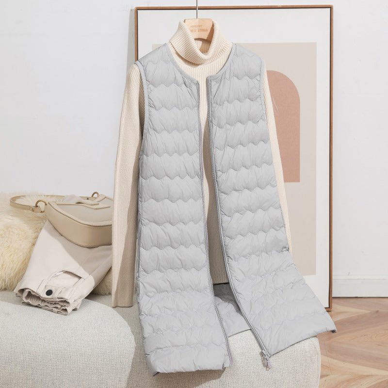 Women's Long Quilted Hooded Vest with Ultralight Thermal Filling and Two-Way Zipper Chichicherry