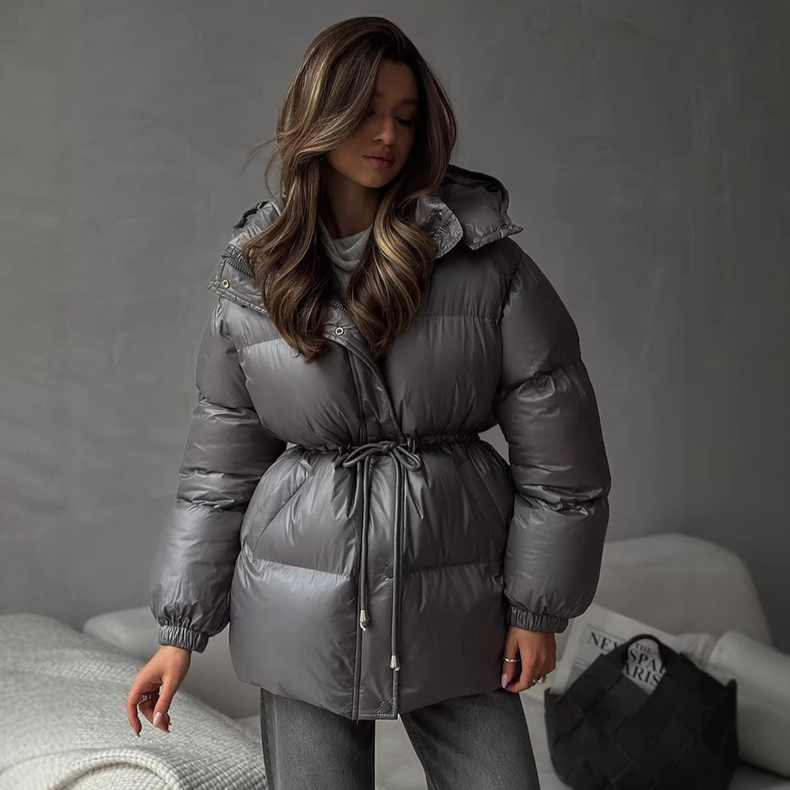 Women’s quilted down jacket with fitted drawstring and hood Chichicherry