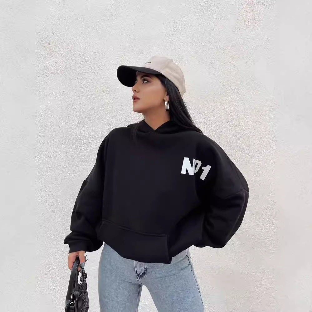 Damen Oversized Cropped Hoodie mit großem Lettering, Kapuze und relaxed Fit Chichicherry