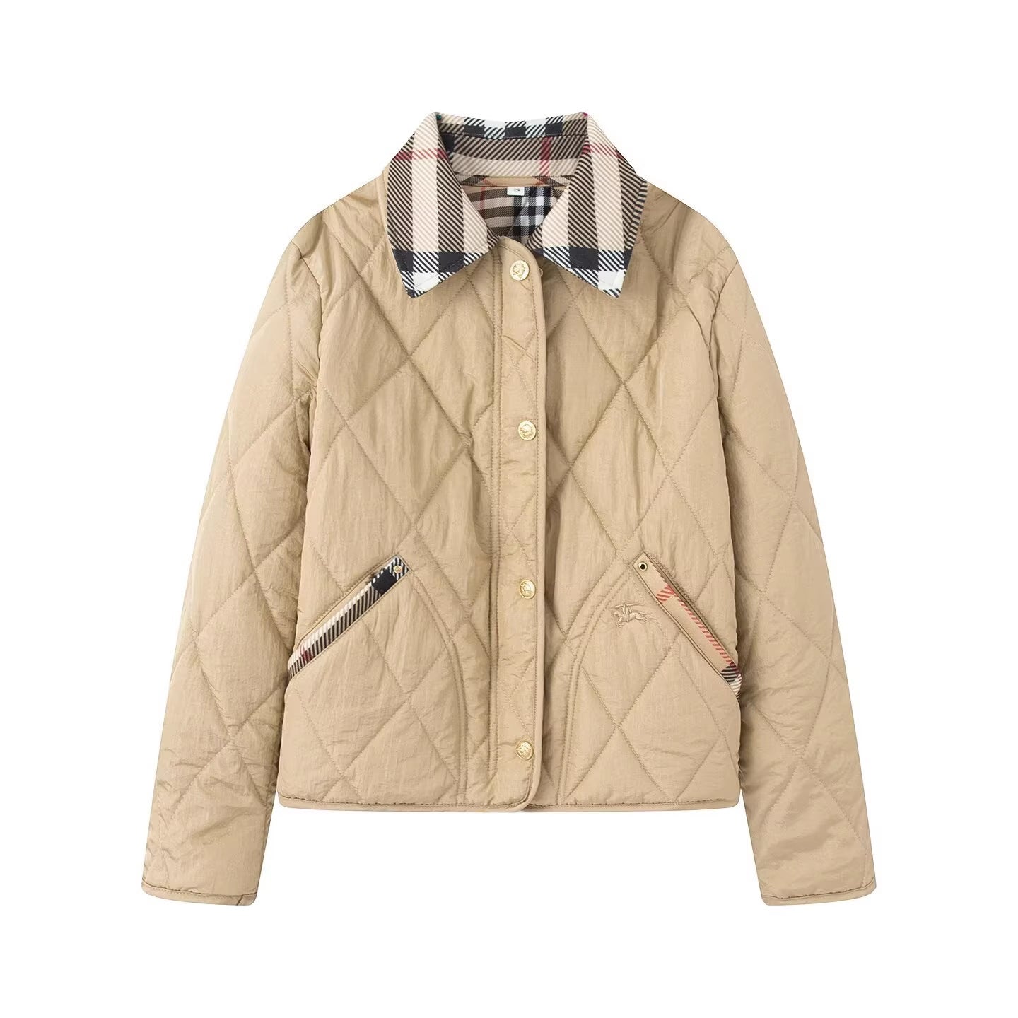 Women's quilted jacket with checked collar and pocket flap Chichicherry