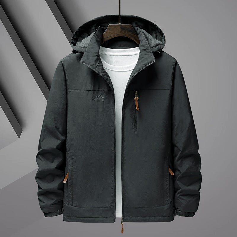Men's Lightweight Rain Jacket with Hood and Water-Repellent Microfiber Outer Shell Chichicherry