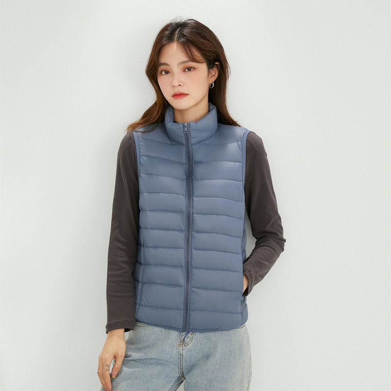 Women Ultra-light Quilted Stand Collar Vest with Tailored Business Silhouette Chichicherry