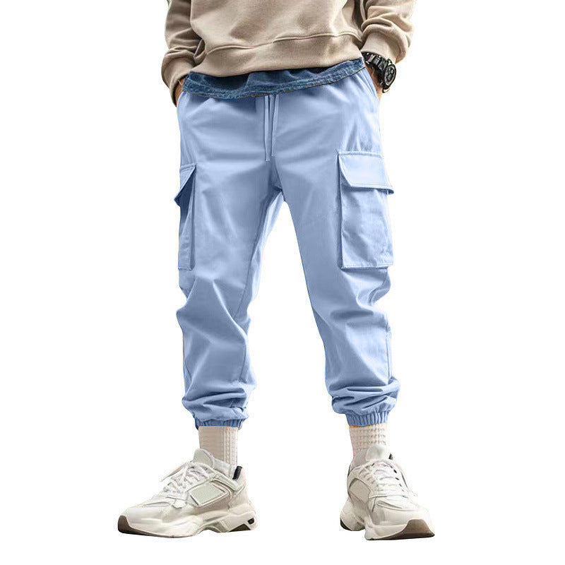 Men's Tapered Cargo Joggers with Drawstring, Patch Flap Pockets and Elastic Cuffs Chichicherry