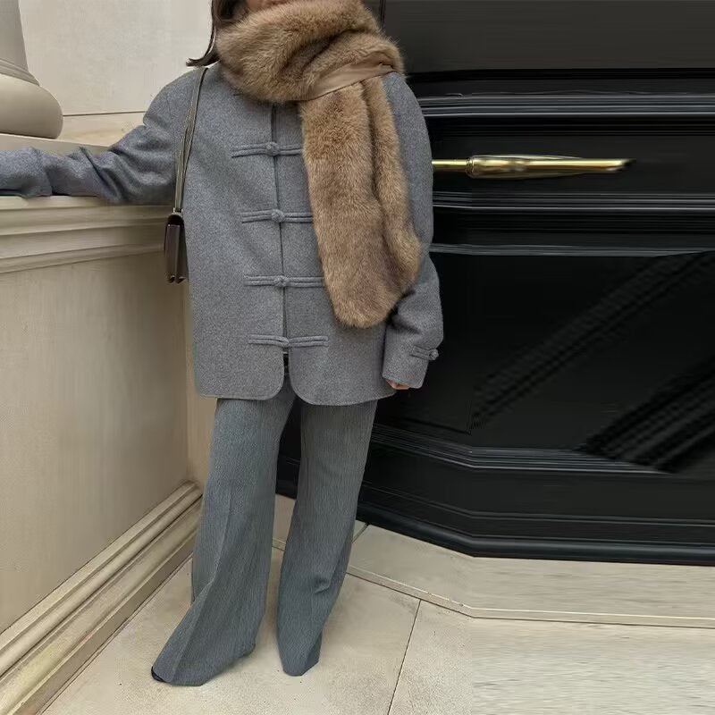 Women Short Wool Coat with Toggle Closures and Oversized Cut Chichicherry