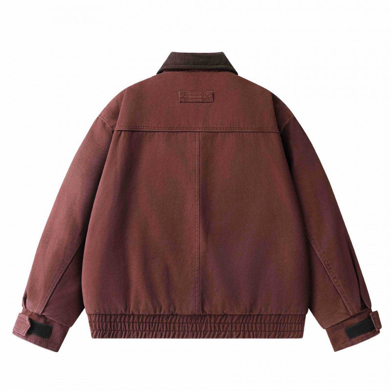 Men's Oversized Canvas Blouson with Cord Collar, Concealed Front Placket and Gathered Hem Chichicherry