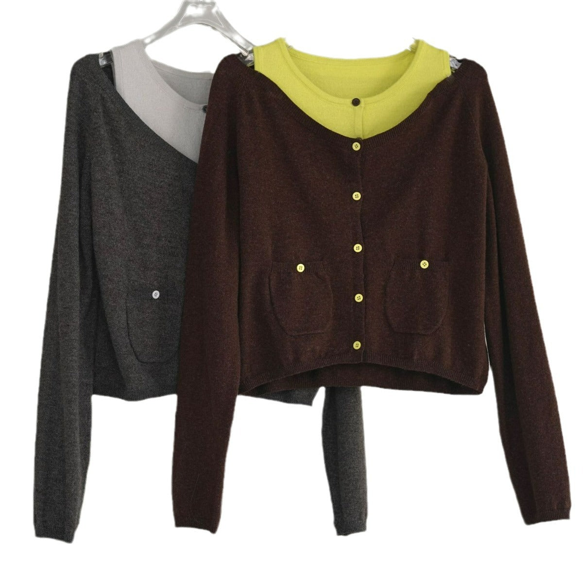 Women Off-Shoulder Fine Knit Cardigan with Pockets Chichicherry