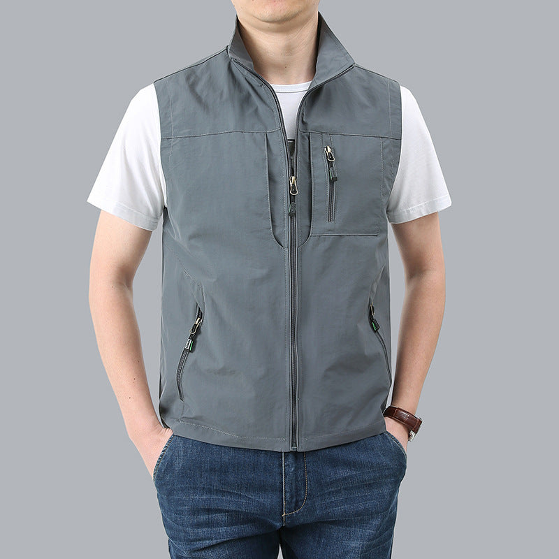 Men's Outdoor Utility Vest with Mesh Lining and Zipper Pockets Chichicherry