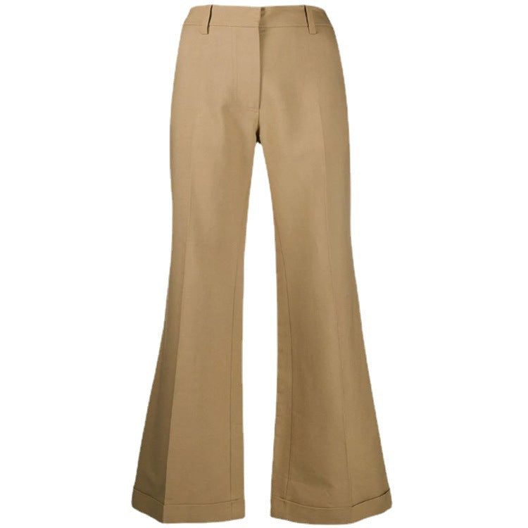 Women High-Waisted Wide Tailoring Pants with Pleat and Cuff Chichicherry