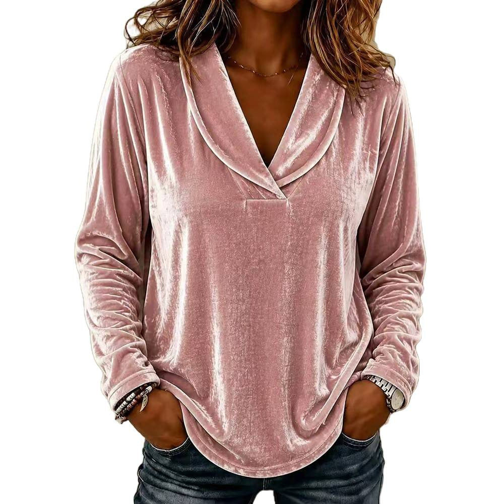 Women's velvet top with shawl collar and casual long sleeve silhouette Chichicherry