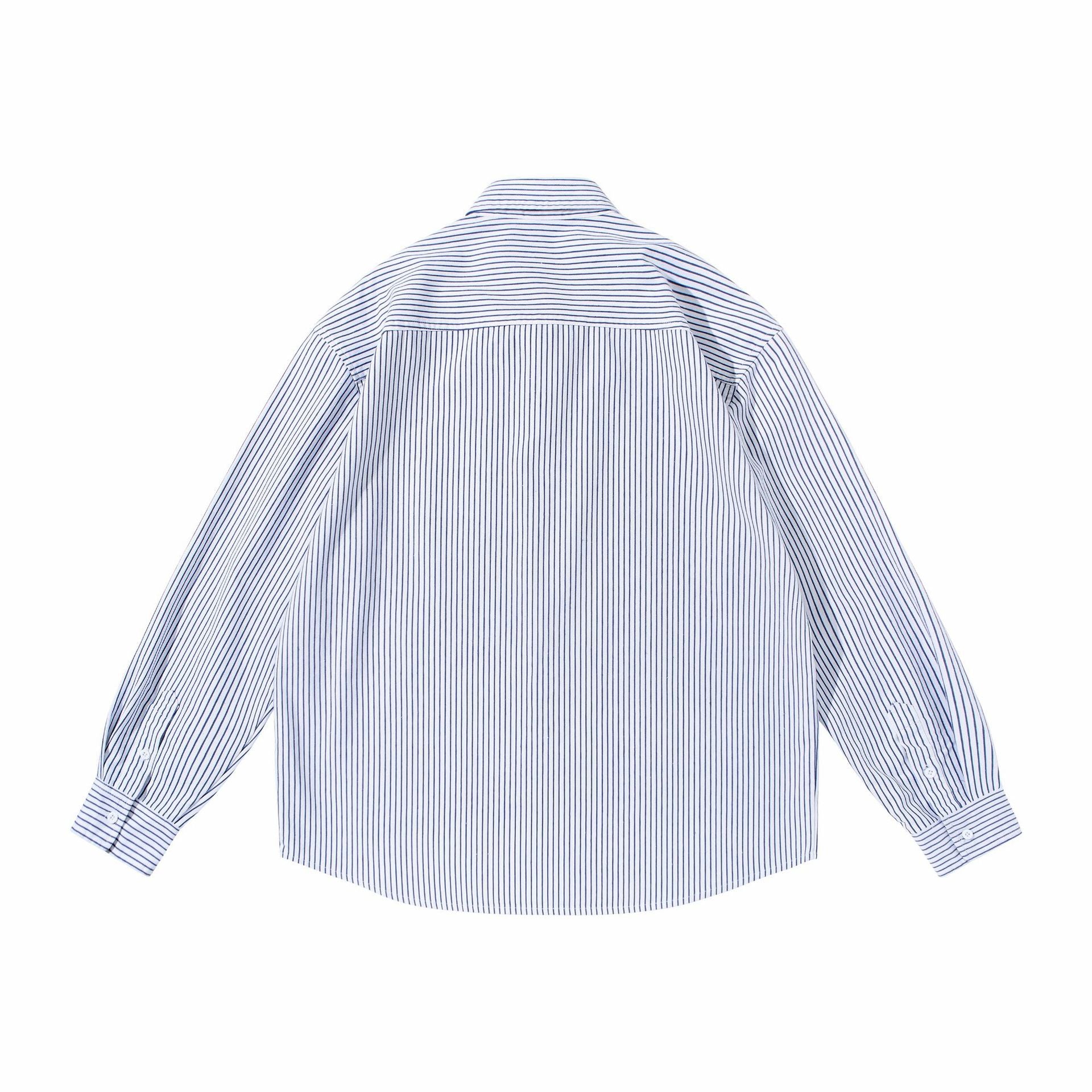 Women's Striped Oversized Shirt in Oxford Style with Button-Down Collar and Chest Pocket Chichicherry