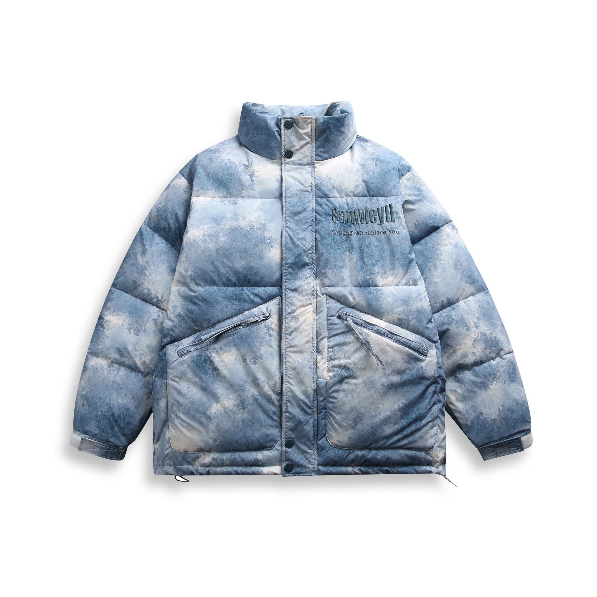 Unisex Short padded blouse jacket in boxy cut with high stand-up collar and diagonal zipper pockets Chichicherry