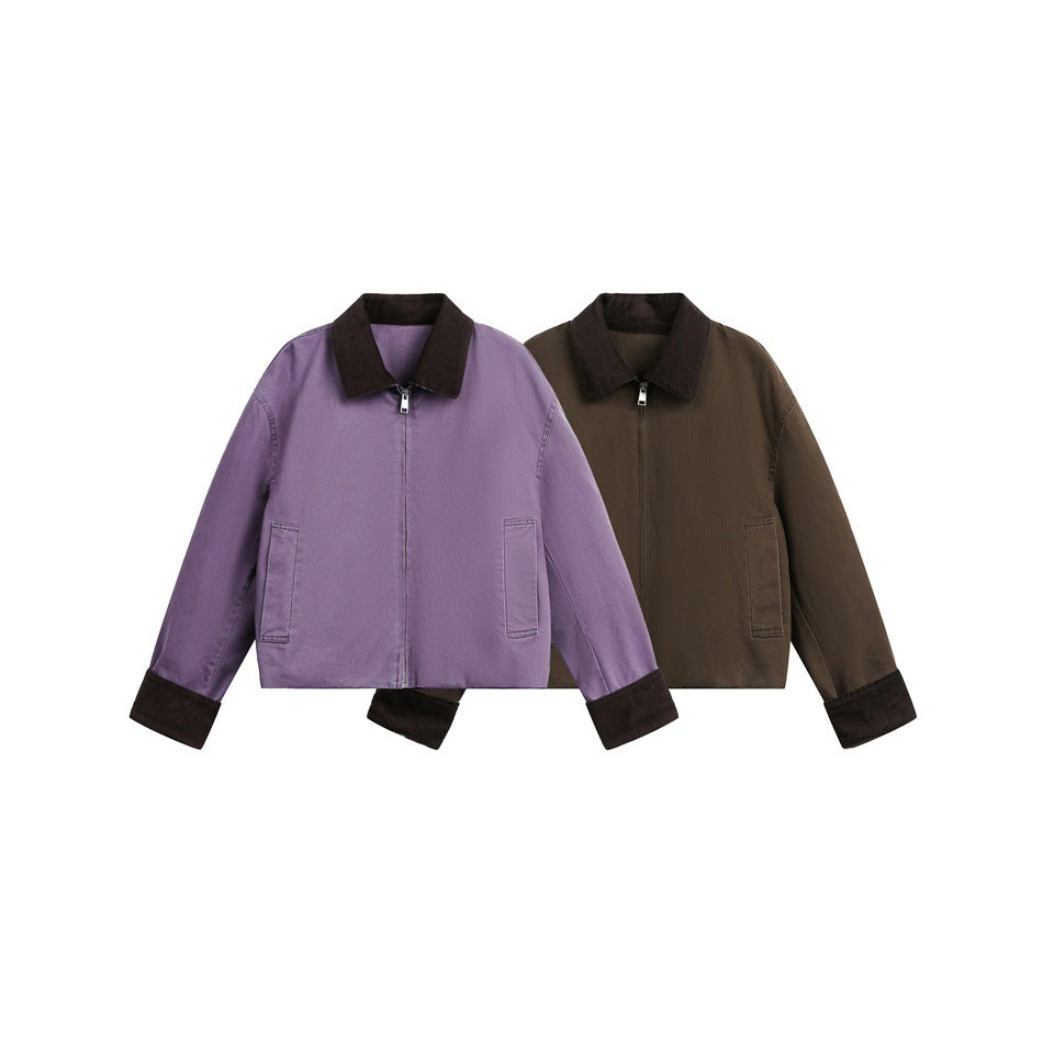 Women's short cut bomber jacket with cord collar and turned-up cuffs Chichicherry