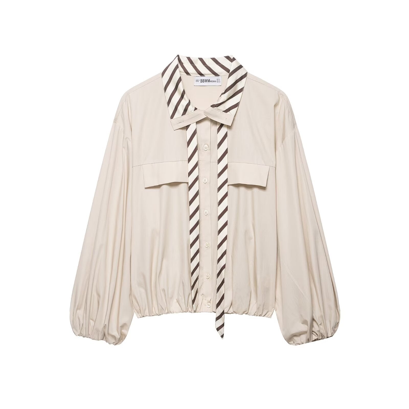 Women's Oversize Blouse with Balloon Sleeves and Scarf Collar Chichicherry