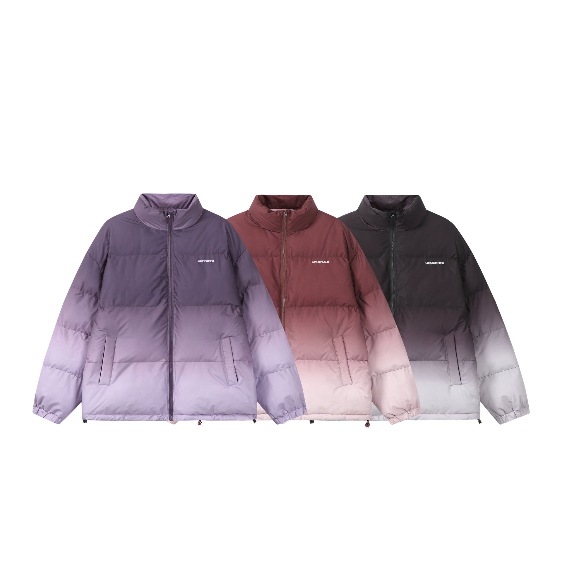 Women’s short padded quilted jacket with high funnel collar and ombré detail Chichicherry