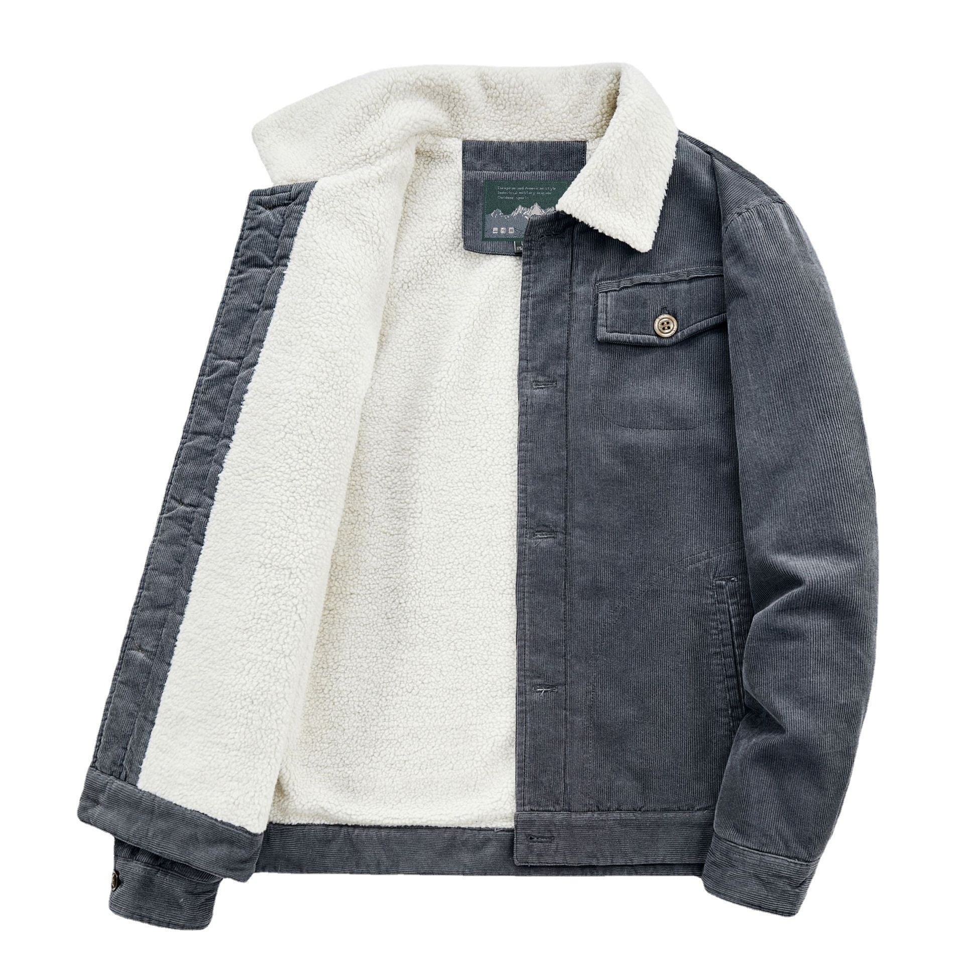 Men's cord worker jacket with voluminous Sherpa lining and chest flap pocket Chichicherry