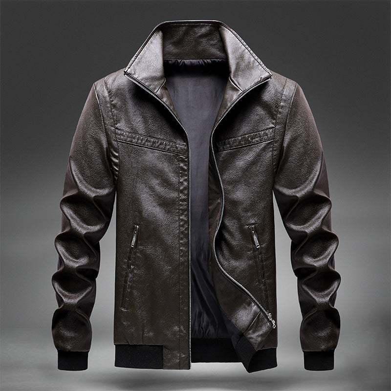 Men's faux leather bomber jacket with ribbed cuffs, stand-up collar and concealed zipper pockets Chichicherry