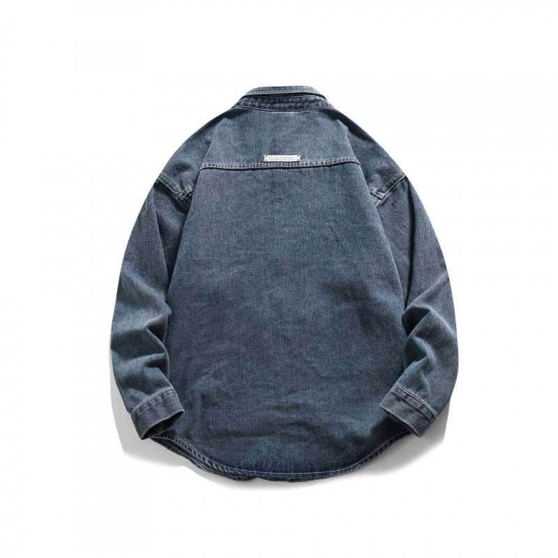Men's Boxy Jeans Workshirt with Snap Placket, Raglan Sleeves, and Rounded Hem Chichicherry