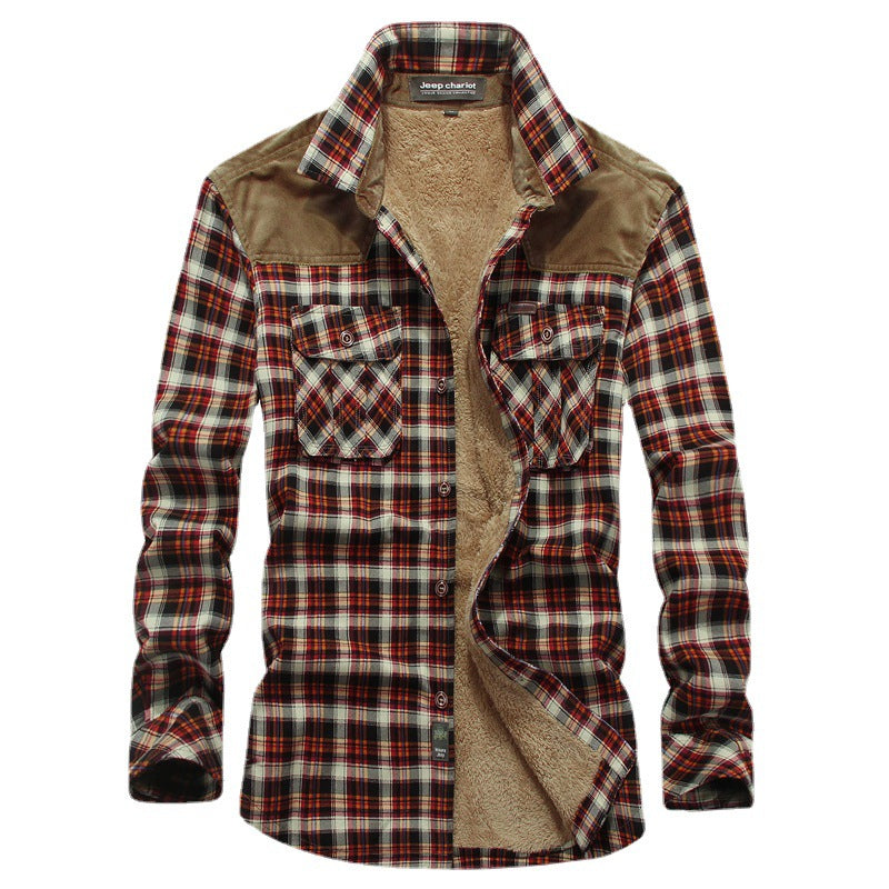 Men's checkered thermal shirt jacket with teddy lining and shoulder patches Chichicherry