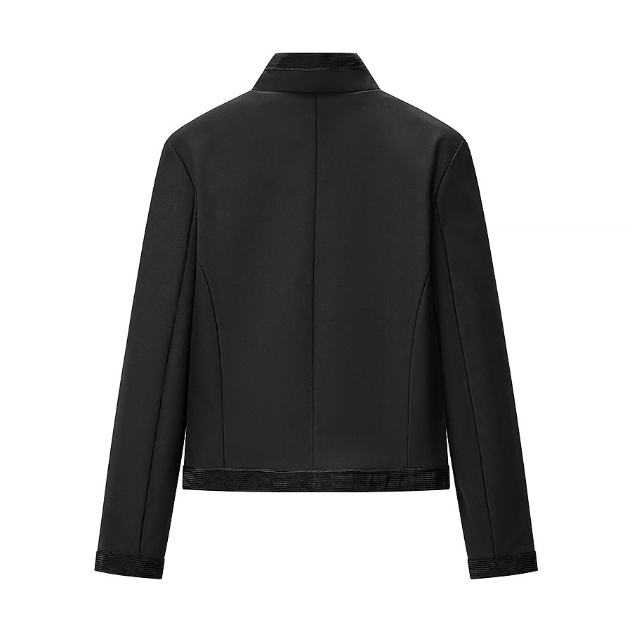 Ladies short blazer in marshal style with stand-up collar and decorative braid trim Chichicherry