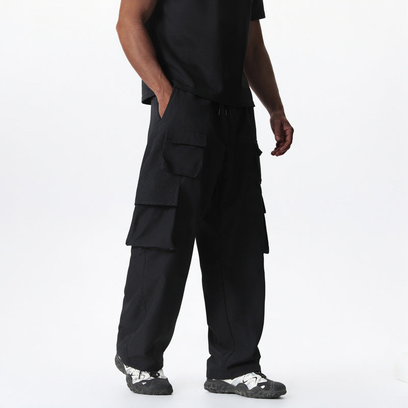 Men's Baggy Cargo Pants in Multi-Pocket Utility Style with Drawstring Waist Chichicherry