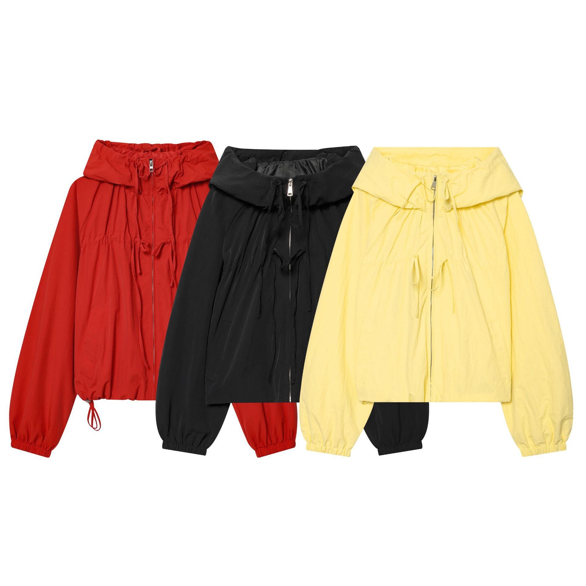 Ladies Hooded Cropped Outdoor Jacket with Drawstring and Elastic Hem Chichicherry