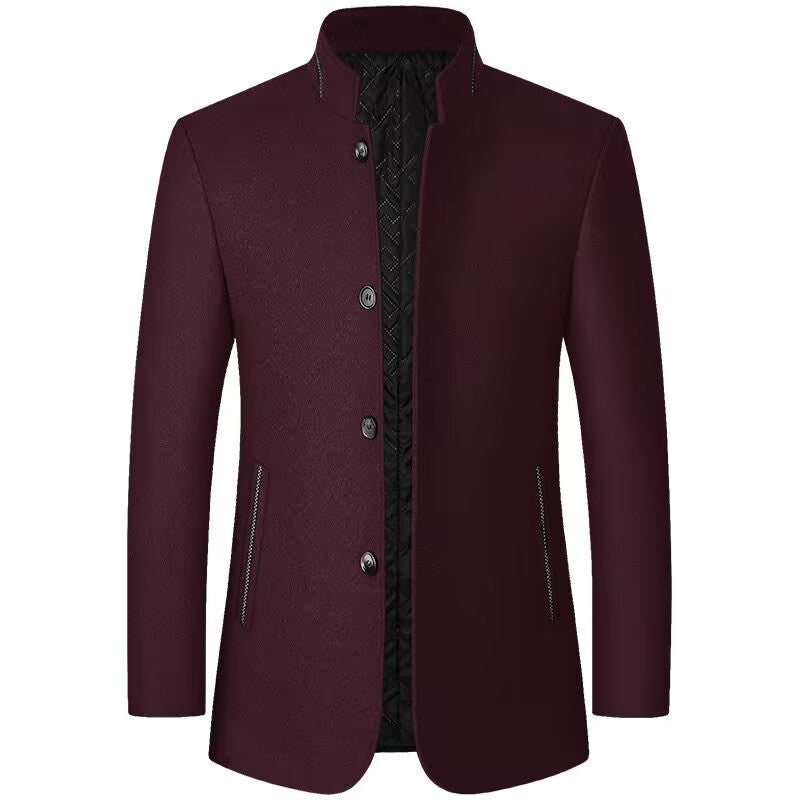 Men's wool blend coat with stand-up collar, quilted thermal insulation and concealed button placket Chichicherry