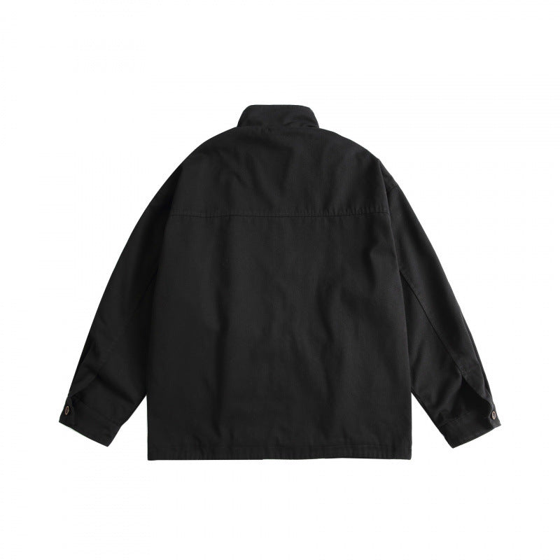 Unisex Boxy Utility Jacket with High Stand Collar, Full Zip and Drawstring Chichicherry