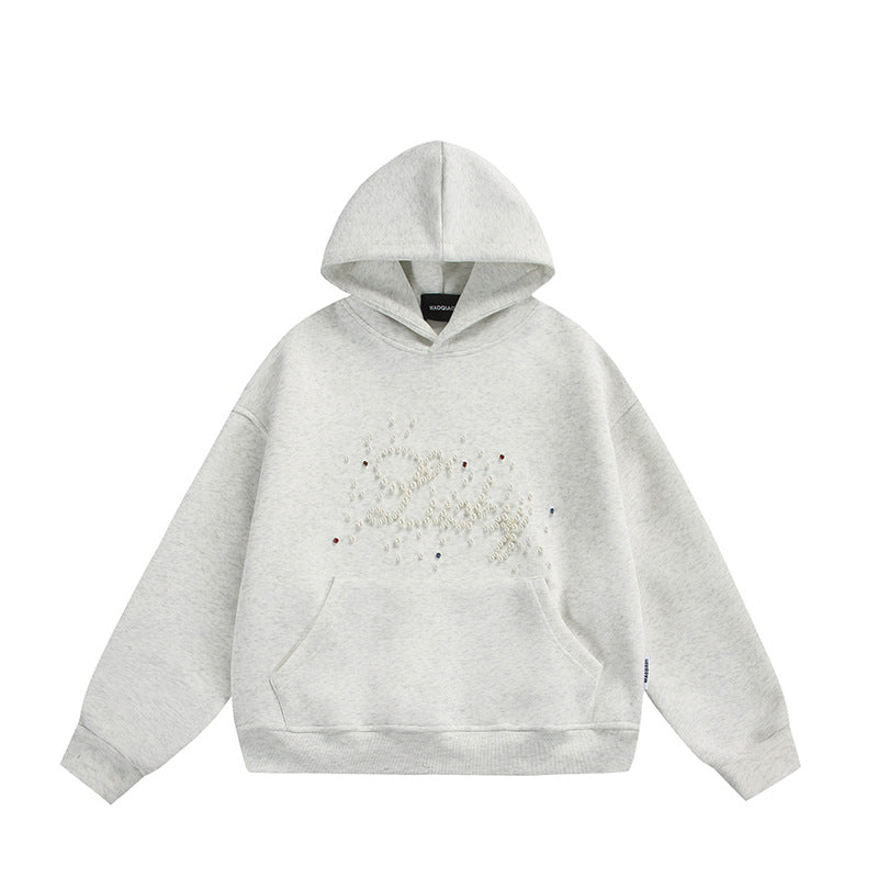 Unisex Oversize Hoodie with Pearl and Rhinestone Application Chichicherry